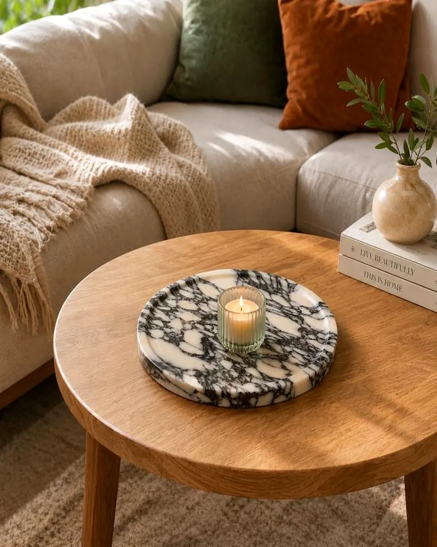 Calacatta Viola Round Platter — handcrafted marble by Authentic Jewels of Marble, Agra