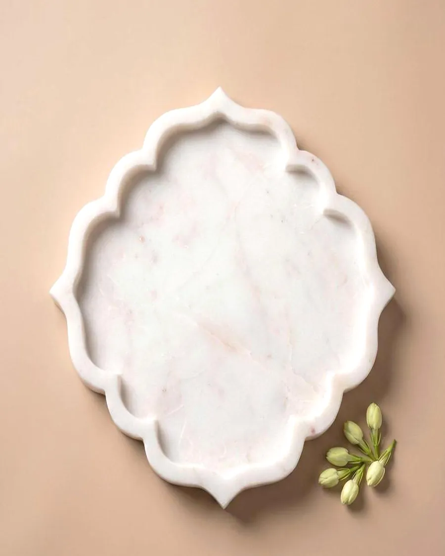 Decorative Scalloped Platter — handcrafted marble by Authentic Jewels of Marble, Agra