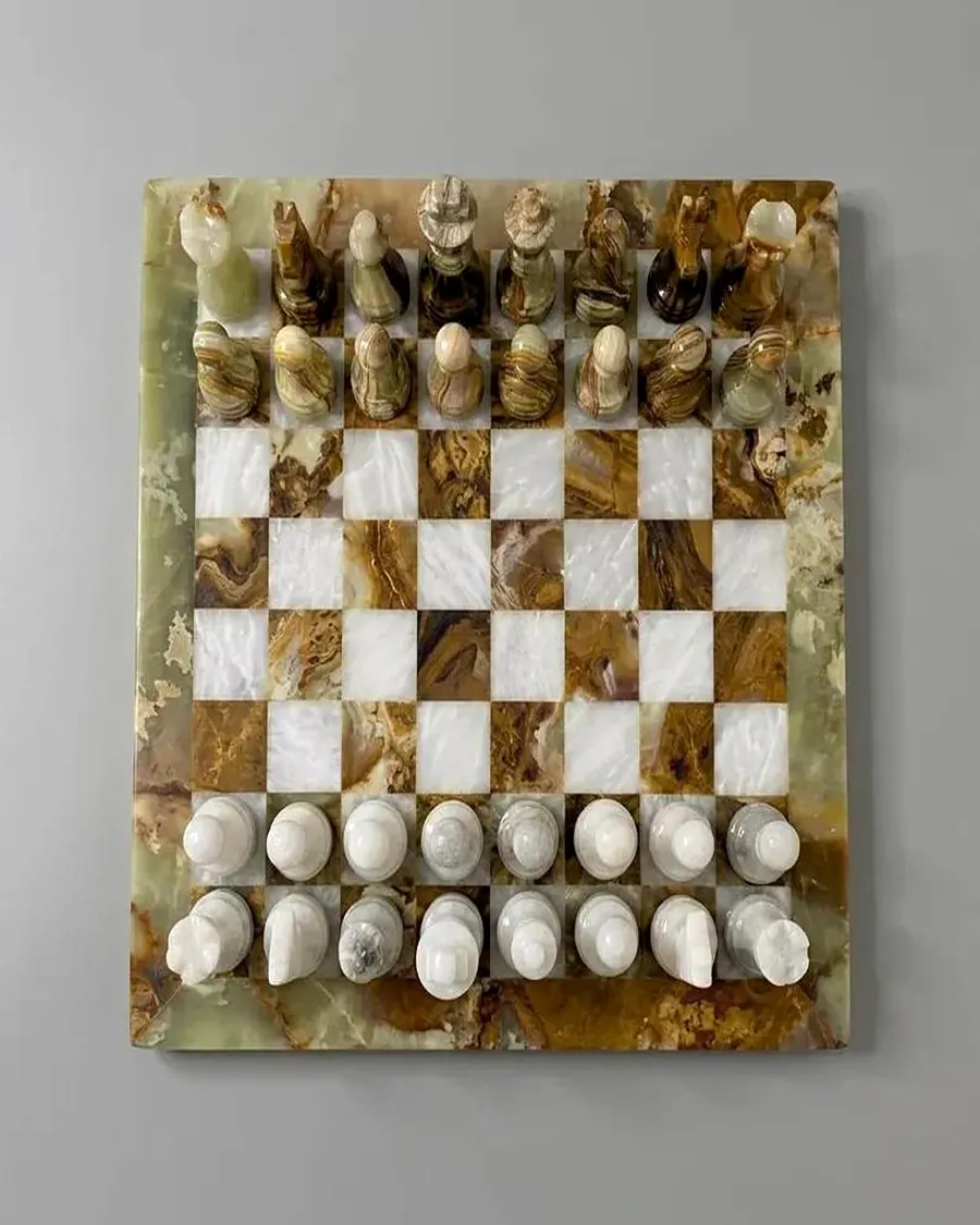 Exotic Onyx Marble Chess Set — handcrafted marble by Authentic Jewels of Marble, Agra