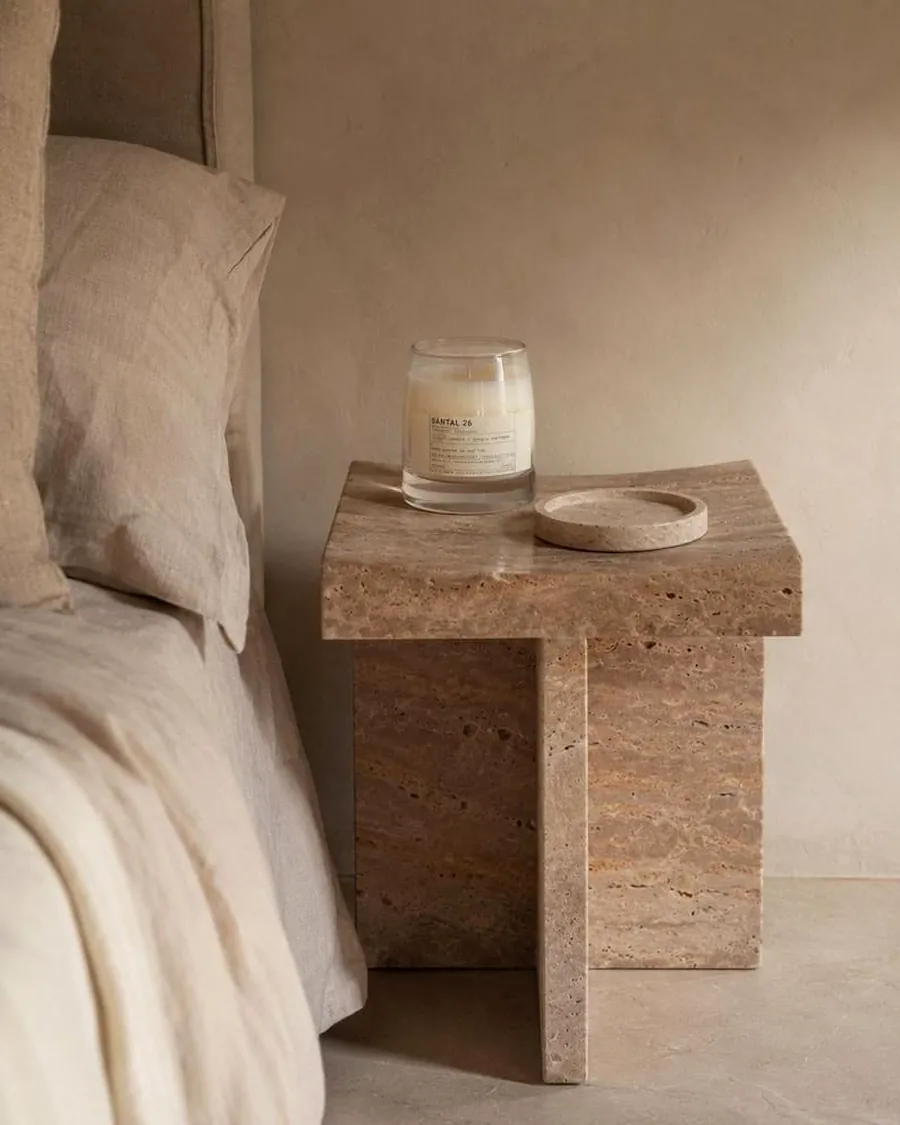 Overhang Bedside Table in Beige — handcrafted marble by Authentic Jewels of Marble, Agra