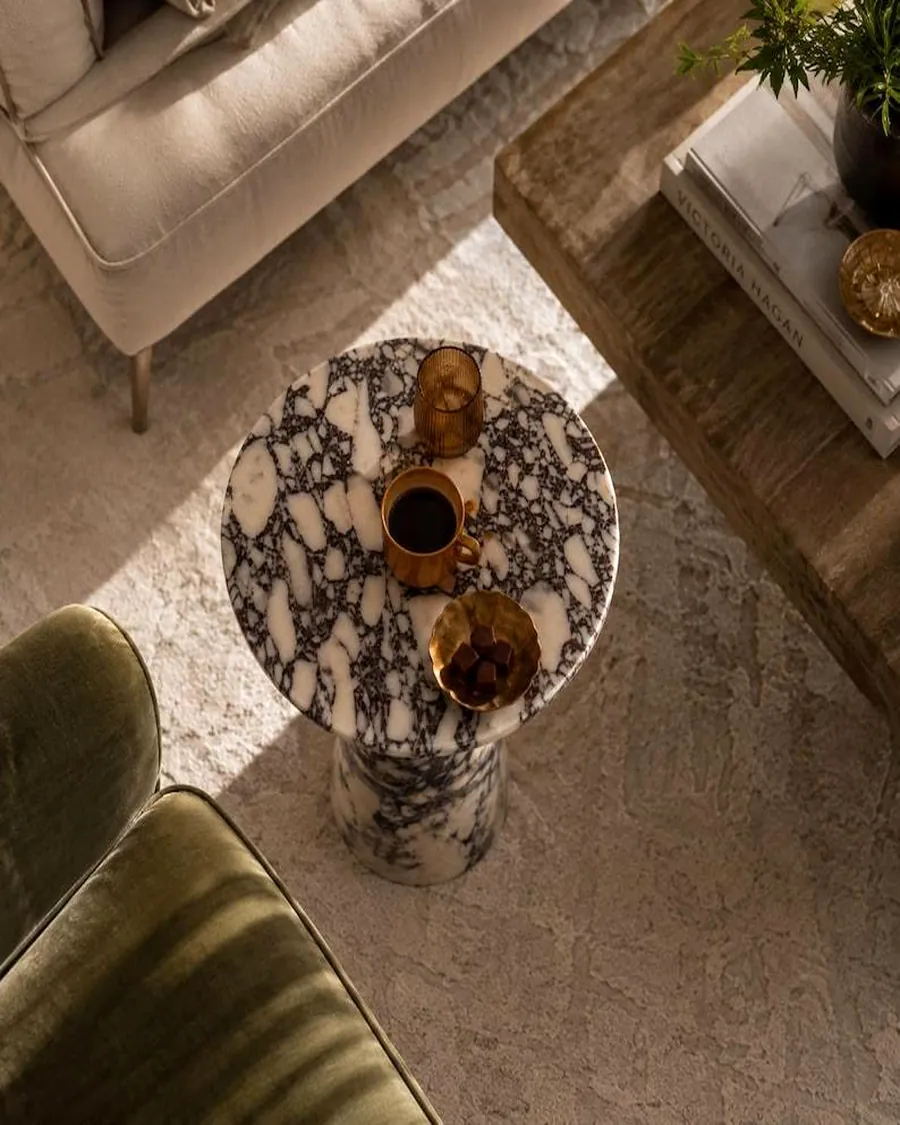 Round Pedestal Side Table — handcrafted marble by Authentic Jewels of Marble, Agra