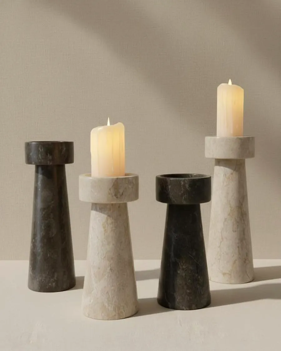 Two-Tone Pillar Candle Holders — handcrafted marble by Authentic Jewels of Marble, Agra