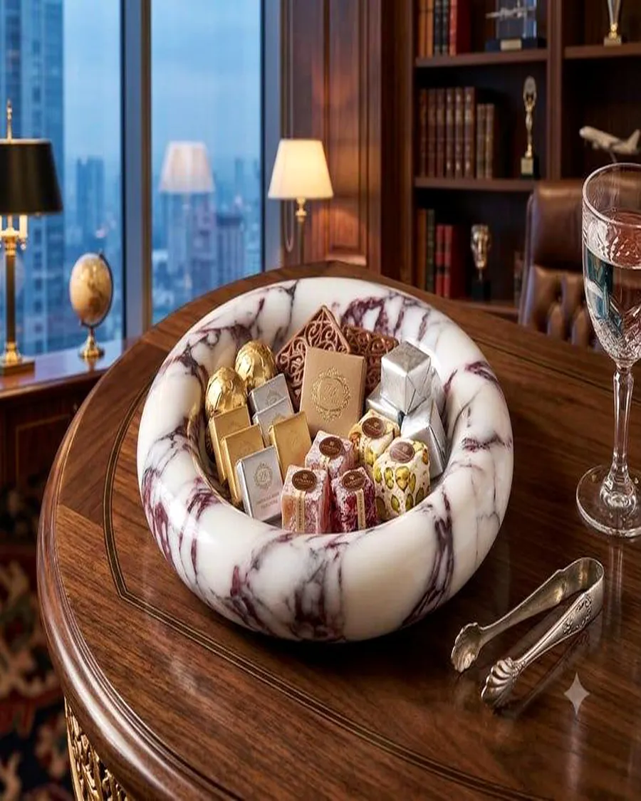 Wide Rim Marble Serving Bowl — handcrafted marble by Authentic Jewels of Marble, Agra